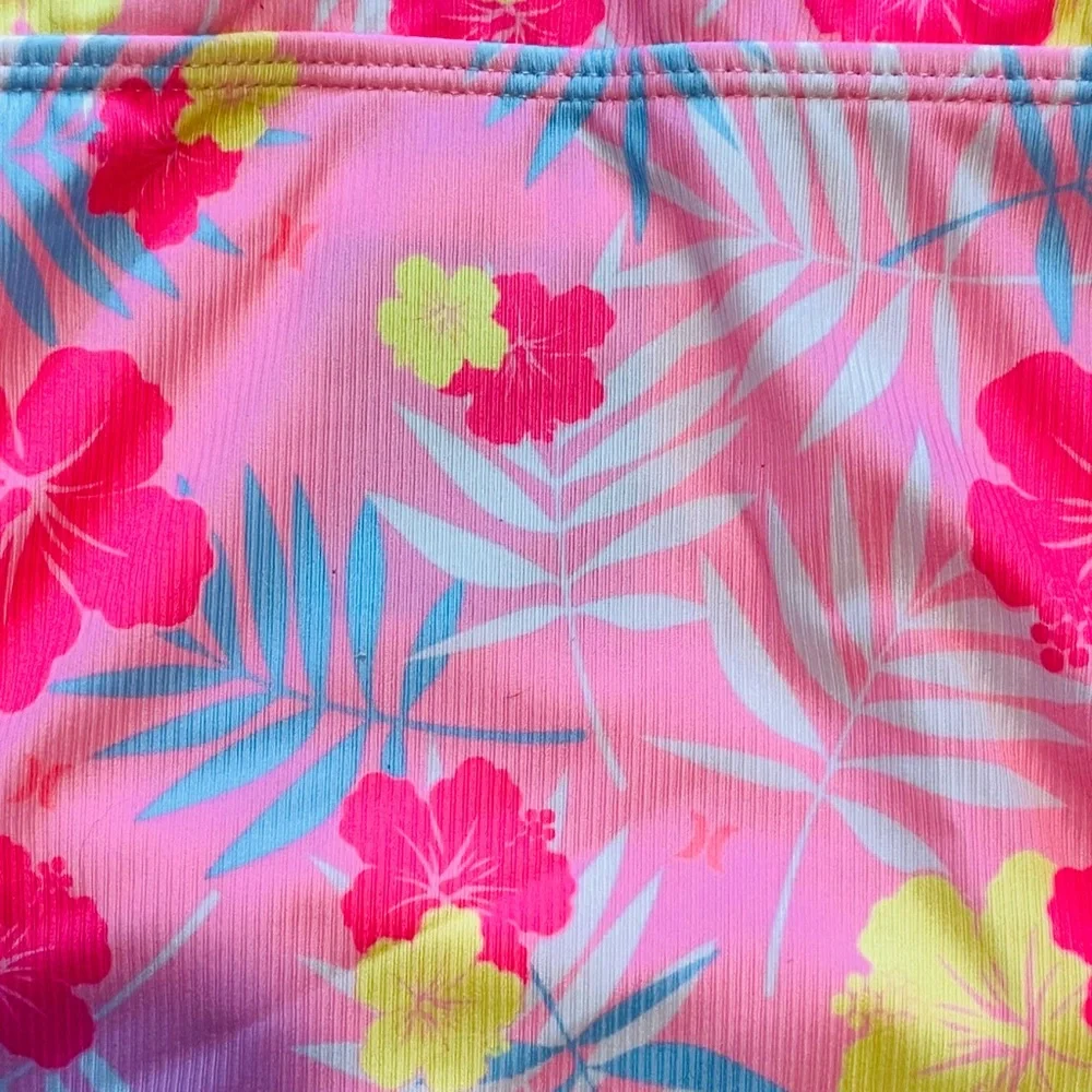 NWT Hurley Kids Pink Floral One Piece Swimsuit Size 5/6 Bright Vibrant Floral